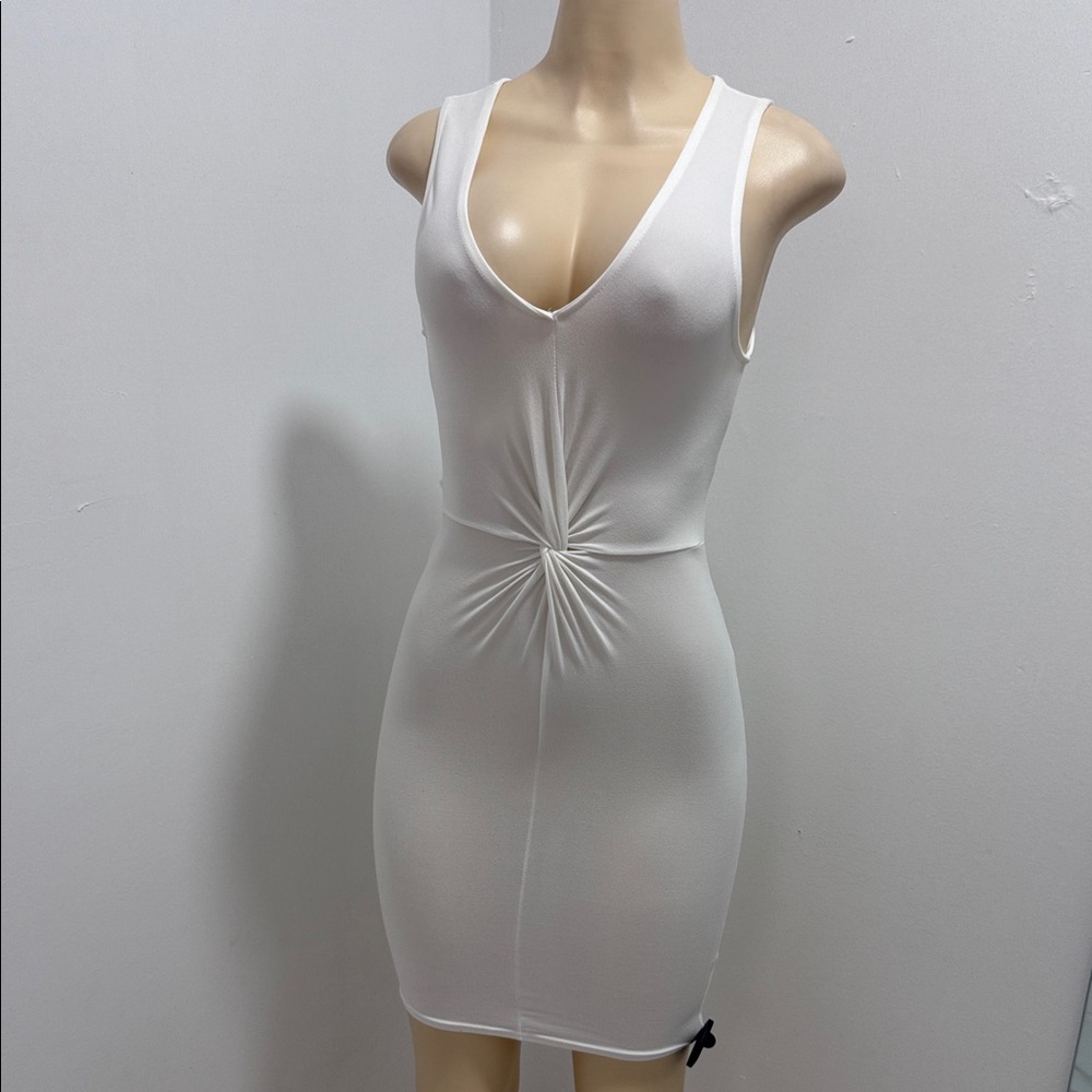 White Sleeveless V-Neck Dress